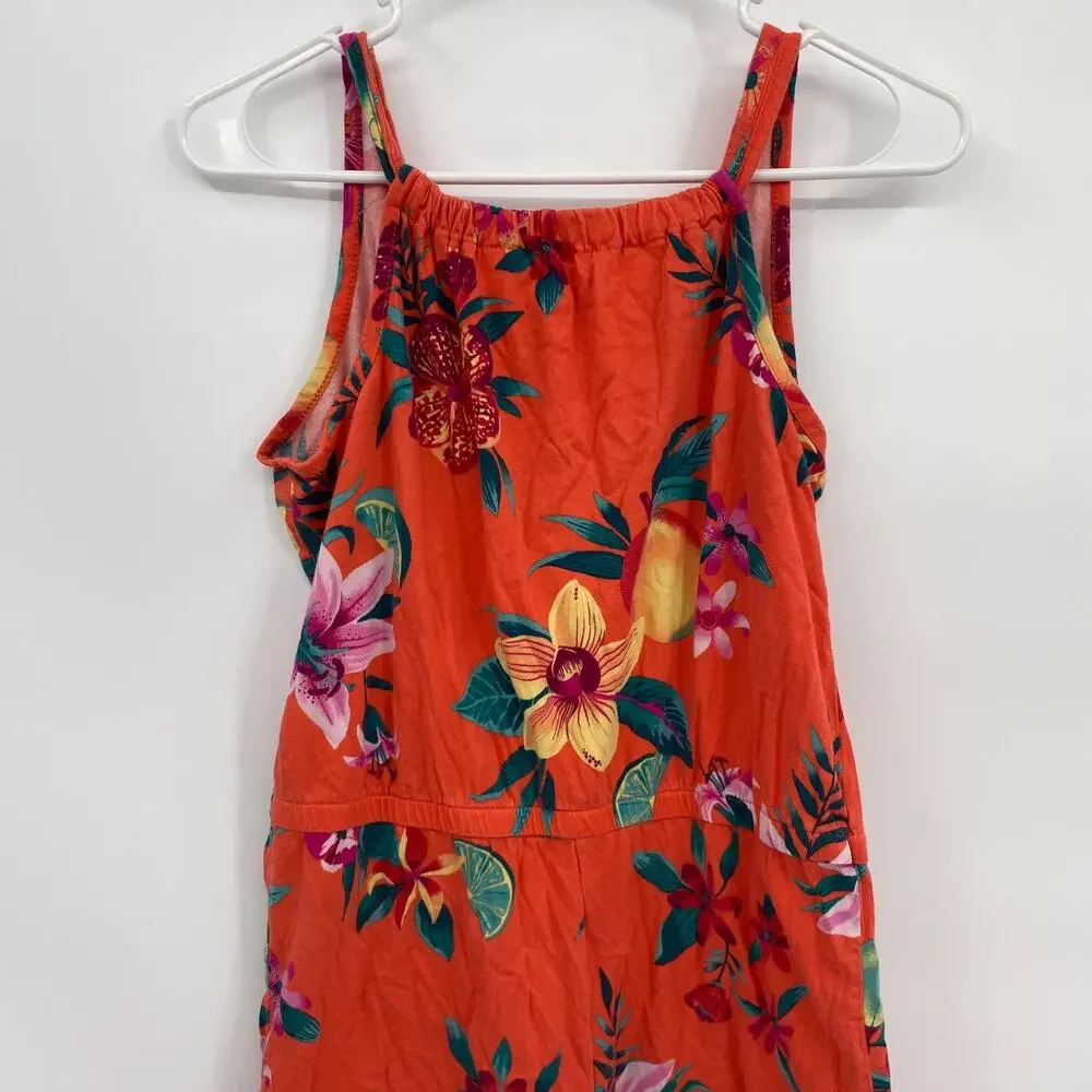 Old Navy Girls Tank Shorts Romper Orange Floral Jumpsuit XXL 16 Plus